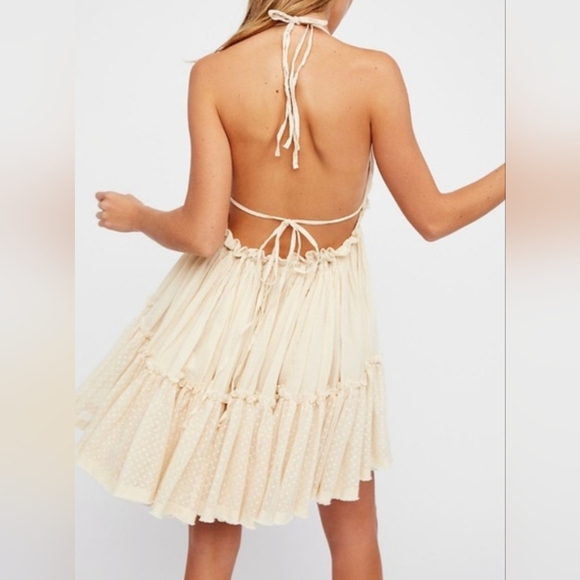 NWT - Free People 100 Degrees Mini Halter Dress Ivory Cream Boho Dress. Size S. - Picture 2 of 14